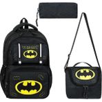 Baginn Ilkokul Çantası 3'lü Set 42*30 cm Beslenme Çantası Kalem Kutusu Ortopedik Sırt Erkek Çocuk Kids Bag - Siyah