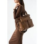 Baginn Retro Vegan Deri Kadın Omuz Çantası Y.s.deri Çok Cepli Çapraz Askılı Bayan Çantası 30*30 cm - 30 x 30 cm - Taba