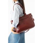 Baginn Suni Deri Kadın Omuz Çantası 35*28 cm Çapraz Askılı Postacı Çanta Çok Cepli Vegan Deri Kol Çantası - 35 x 28 cm - Bordo