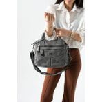 Baginn Vegan Deri Kadın Omuz Çantası Retro Y.s.deri Çok Cepli Çapraz Askılı Kol Çantası 28*24 cm - 28 x 24 cm - Gri