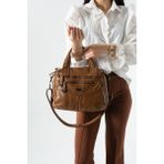 Baginn Vegan Deri Kadın Omuz Çantası Retro Y.s.deri Çok Cepli Çapraz Askılı Kol Çantası 28*24 cm - 28 x 24 cm - Taba