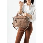 Baginn Vegan Deri Kadın Omuz Çantası Retro Y.s.deri Çok Cepli Çapraz Askılı Kol Çantası 28*24 cm - 28 x 24 cm - Vizon