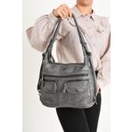Baginn Y.S.Deri Deri Kadın Omuz Çantası Sırt Çantası Fonksiyonel Kullanım 23*30 Cm Vegan Suni Deri (Gri)