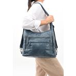 Baginn Y.S.Deri Deri Kadın Omuz Postacı Çantası Sırt Çantası Fonksiyonel Kullanım 23*30 Cm Vegan Suni Deri (Mavi)