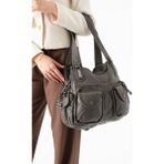 Baginn Y.s.deri Kadın Omuz Çantası Vegan Deri Çok Cepli Çapraz Askılı Bayan Çantası 32*25 cm - 32 x 25 cm - Gri