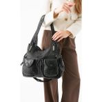 Baginn Y.s.deri Kadın Omuz Çantası Vegan Deri Çok Cepli Çapraz Askılı Bayan Çantası 32*25 cm - 32 x 25 cm - Siyah