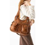 Baginn Y.s.deri Kadın Omuz Çantası Vegan Deri Çok Cepli Çapraz Askılı Bayan Çantası 32*25 cm - 32 x 25 cm - Taba