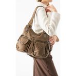 Baginn Y.s.deri Kadın Omuz Çantası Vegan Deri Çok Cepli Çapraz Askılı Bayan Çantası 32*25 cm - 32 x 25 cm - Vizon