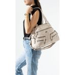 Baginn Y.s.deri Kadın Omuz Çantası Vegan Deri Çok Cepli Çapraz Askılı Kol Çantası 30*27 cm Yıkama Deri - 30 x 27 cm - Bej