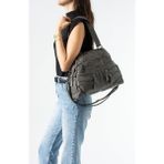 Baginn Y.s.deri Kadın Omuz Çantası Vegan Deri Çok Cepli Çapraz Askılı Kol Çantası 30*27 cm Yıkama Deri - 30 x 27 cm - Gri