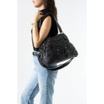 Baginn Y.s.deri Kadın Omuz Çantası Vegan Deri Çok Cepli Çapraz Askılı Kol Çantası 30*27 cm Yıkama Deri - 30 x 27 cm - Siyah