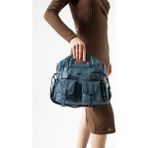 Baginn Yıkama Deri Kadın Elde Tutma Vegan-Suni Deri Çapraz Askılı Postacı Çanta 35*32 cm Kemer Detaylı - 35 x 32 cm - Mavi