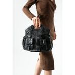 Baginn Yıkama Deri Kadın Elde Tutma Vegan-Suni Deri Çapraz Askılı Postacı Çanta 35*32 cm Kemer Detaylı - 35 x 32 cm - Siyah