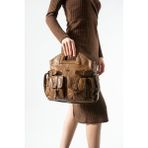 Baginn Yıkama Deri Kadın Elde Tutma Vegan-Suni Deri Çapraz Askılı Postacı Çanta 35*32 cm Kemer Detaylı - 35 x 32 cm - Taba