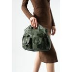 Baginn Yıkama Deri Kadın Elde Tutma Vegan-Suni Deri Çapraz Askılı Postacı Çanta 35*32 cm Kemer Detaylı - 35 x 32 cm - Yeşil