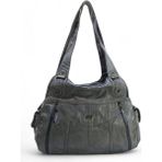 Baginn Yıkama Deri Kadın Omuz Çantası 571 Collection Vegan Deri 40*25 cm - Gri