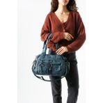 Baginn Yıkama Deri Kadın Omuz Çantası Vegan-Suni Deri Çok Cepli Çapraz Askılı Postacı Kol Çantası 32*25 cm - 32 x 25 cm - Mavi