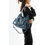 Baginn Yıkama S.deri Kadın Omuz Çantası Vegan Deri Çok Cepli Çapraz Askılı Kol Çantası 35*28 cm Suni Deri - 35 x 28 cm - Mavi