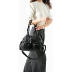 Baginn Yıkama S.deri Kadın Omuz Çantası Vegan Deri Çok Cepli Çapraz Askılı Suni Deri Kol Çantası 32*25 cm - 32 x 25 cm - Siyah