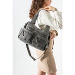 Baginn Yıkama S.deri Kadın Omuz Çantası Vegan Deri Çok Cepli Çapraz Askılı Suni Deri Kol Çantası 35*27 cm - 35 x 27 cm - Gri