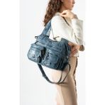 Baginn Yıkama S.deri Kadın Omuz Çantası Vegan Deri Çok Cepli Çapraz Askılı Suni Deri Kol Çantası 35*27 cm - 35 x 27 cm - Mavi