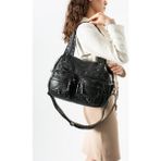 Baginn Yıkama S.deri Kadın Omuz Çantası Vegan Deri Çok Cepli Çapraz Askılı Suni Deri Kol Çantası 35*27 cm - 35 x 27 cm - Siyah