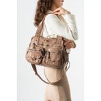 Baginn Yıkama S.deri Kadın Omuz Çantası Vegan Deri Çok Cepli Çapraz Askılı Suni Deri Kol Çantası 35*27 cm - 35 x 27 cm - Vizon