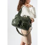 Baginn Yıkama S.deri Kadın Omuz Çantası Vegan Deri Çok Cepli Çapraz Askılı Suni Deri Kol Çantası 35*27 cm - 35 x 27 cm - Yeşil