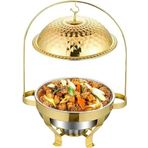 Bağlantılı altın renkli paslanmaz çelik yemek tabağı, yemek tavası, su tavası, yakıt tutucu, parti, düğün, restoran için yemek büfesi ısıtma kabı seti (1 paket)