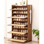 Bağlantısız Bambu Ayakkabı Dolabı Kapılı Taşınabilir Yerden Tasarruflu Ayakkabı Rafı Dolap Yatak Odası Giriş Koridoru için Yan Kancalı - 80x33x145cm