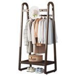 Bağlantısız Çift Portmanto 2 Asma Çubuklu ve 3 Kancalı Bambu Salon Ağacı Giriş Yolu Yatak Odası ve Oturma Odası için Şık Portmanto Rafı (Kahverengi) 50x39x160 cm