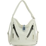 Bagmori Beyaz Yumuşak Dokulu Çift Çapraz Fermuarlı Askılı ve Sırt Salaş Çanta - En:33 Cm Boy:33 Cm Genislik:12 Cm