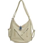 Bagmori Krem Çift Fermuarlı Salaş Askılı ve Sırt Çantası - En:30 Cm Boy:27 Cm Genislik:10 Cm