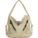 Bagmori Krem Yumuşak Dokulu Çift Çapraz Fermuarlı Askılı ve Sırt Salaş Çanta - En:33 Cm Boy:33 Cm Genislik:12 Cm