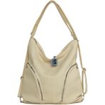 Bagmori Krem Yumuşak Dokulu Çift Yan Fermuarlı Askılı ve Sırt Salaş Çanta - En:33 Cm Boy:33 Cm Genislik:12 Cm