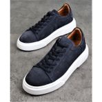 Bags Shoes 2501 Lacivert Süet Footcap Erkek Deri Yüksek Taban Premium Sneaker Ayakkabı