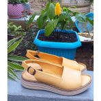 Bags Shoes Bulldozer 231528 Kadın Hakiki Deri Fuspetli Anatomik Comfort Taban Sandalet - Sarı