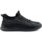 Bags Shoes Guja 25K582 Erkek Hakiki Deri Krokodil Baskılı Esnek Taban Sneaker Spor Ayakkabı - Siyah