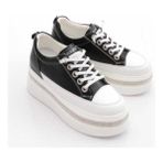 Bags Shoes Guja 25Y423-2 Kadın Hakiki Deri Gizli Dolgu Yüksek Tabanlı Sneaker Spor Ayakkabı - Siyah - Beyaz