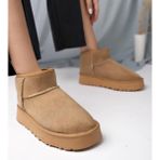 Bags Shoes Kuum London K11Y02 Kadın Içi Tüylü Kalın Tabanlı Kısa Boy Ug Bot - Bej
