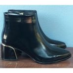 Bags Shoes Nish N24143 Kadın Hakiki Rugan Deri Klasik Topuklu Bot - Siyah - Rugan