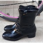 Bags Shoes Nish N24154 Kadın Hakiki Açma Rugan Deri Loafer Bot - Siyah - Rugan