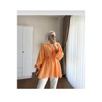 Bahar Altundemir Kadın Balon Kol Belden Bağlamalı Tesettür TURUNCU TUNİK GÖMLEK rz01
