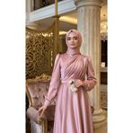 BAHAR DALI BTK Lalin Özel Dikim Drape Detaylı Özel Gün Tesettür Pudra Pembe Abiye Elbise