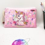 Bahar Unicorn Çiçekli Desenli Kalem Kutusu Yıkanabilir Bez Kalemlik