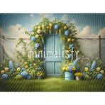 Baharın Renkleriyle Bezenmiş Mavi Kapı Arka Plan, 200X150CM, Stüdyo Fonu