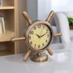 Bahat Altın Eskitme Metal Gemici Denizci Dümen Salon Ofis Otel Masa Saati 33*36 cm