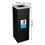 Bahat Siyah Metal Kare Çöp Kovası 30 Litre