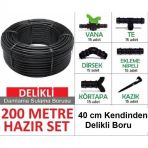 Bahçe 40 cm Delikli Boru 200 mt Damla Sulama Seti
