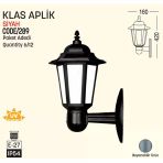 Bahçe Aplik, Klas, E27, Siyah, Zita 289